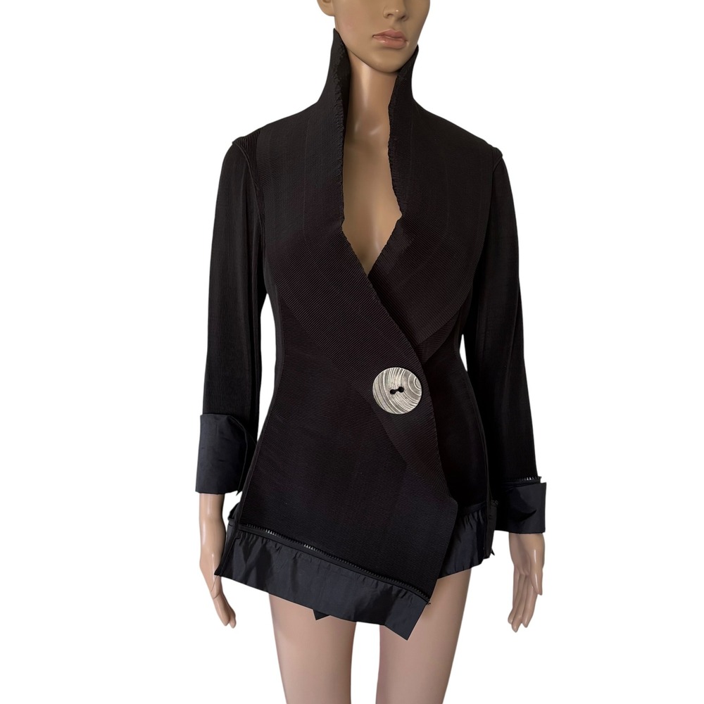 Vintage Lip Service Black Pleated Asymmetrical Jacket Funnel Neck S Avant Garde
